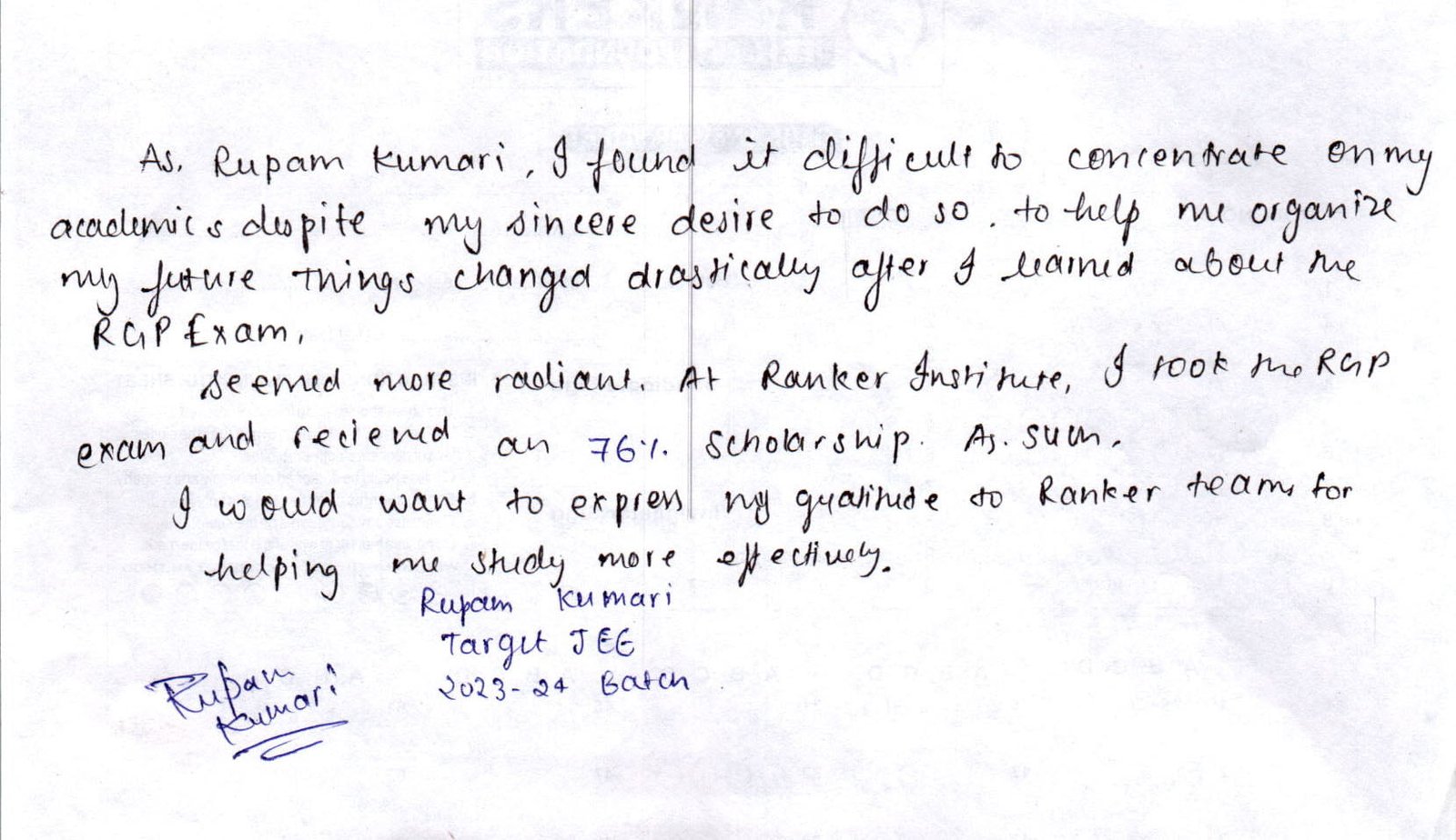 Rupam Testimonial