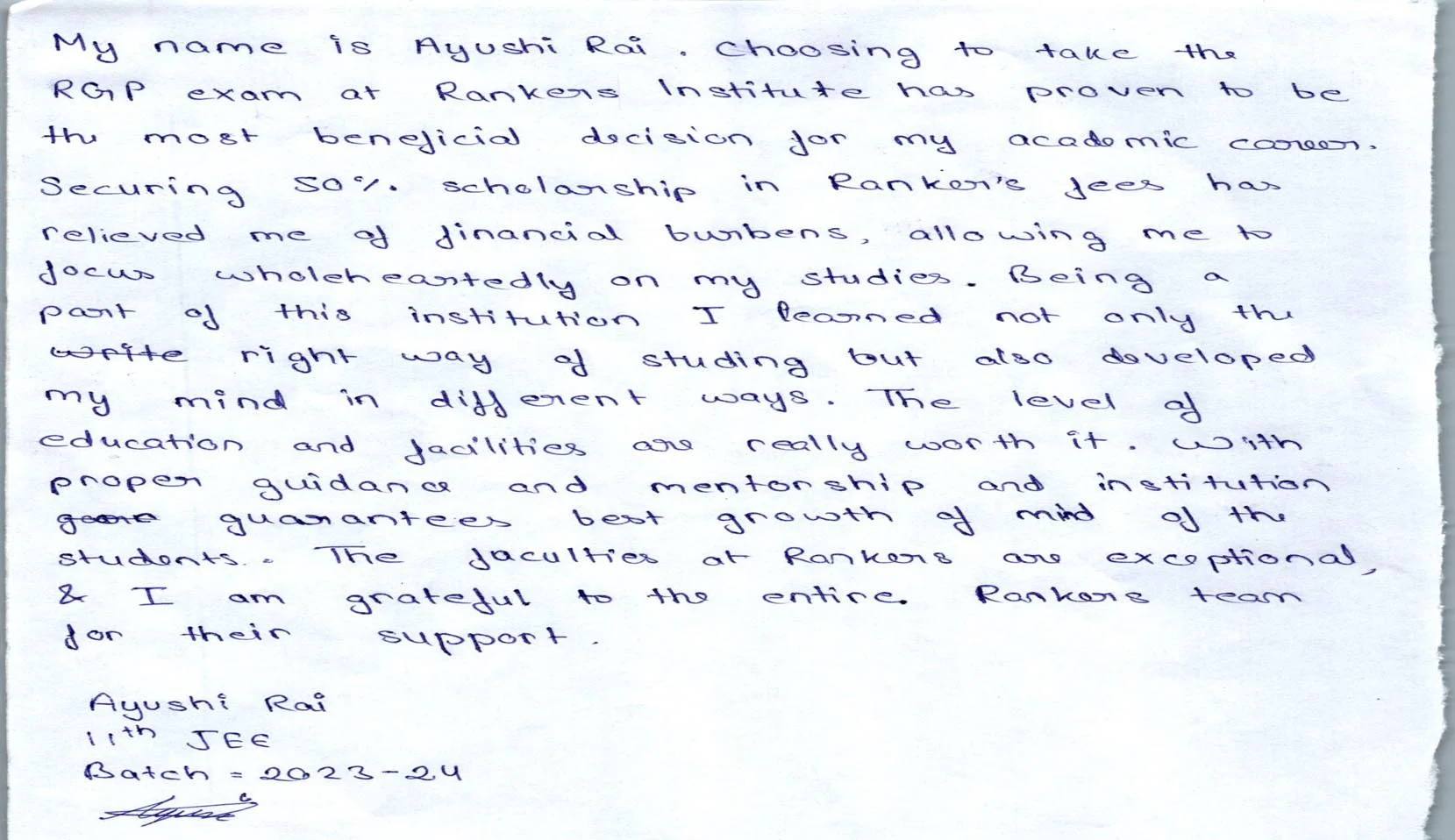 ayushi Testimonial