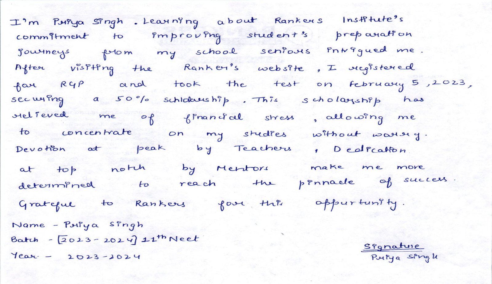 priya singh Testimonial
