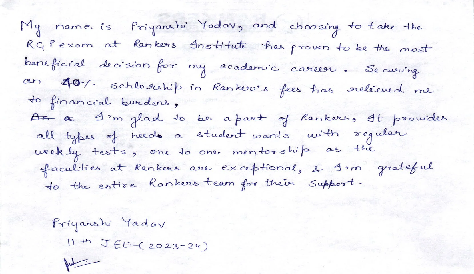 priyanshi Testimonial