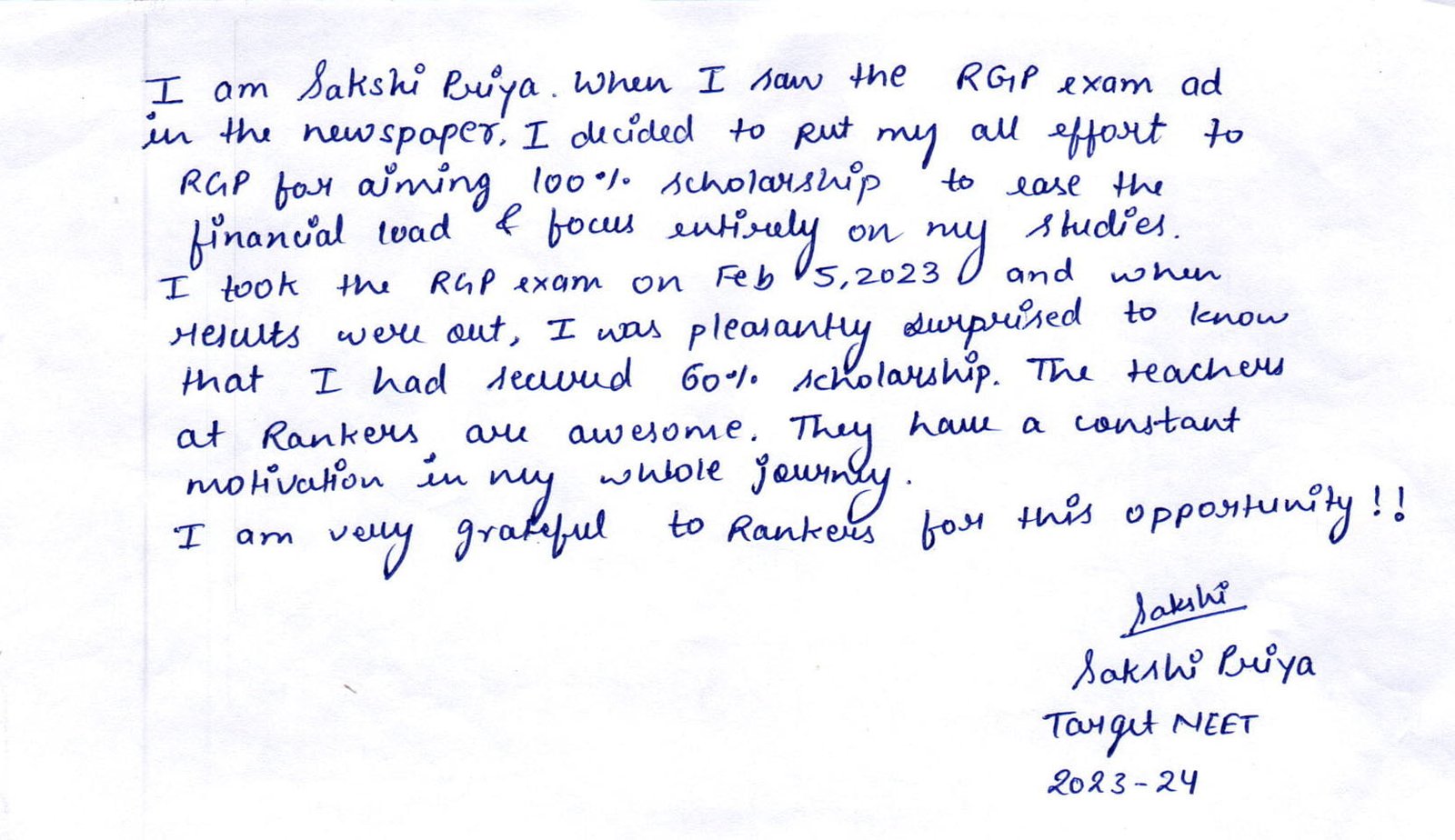 sakshi priya Testimonial