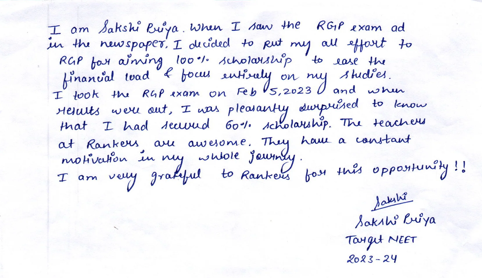 sakshi priya Testimonial