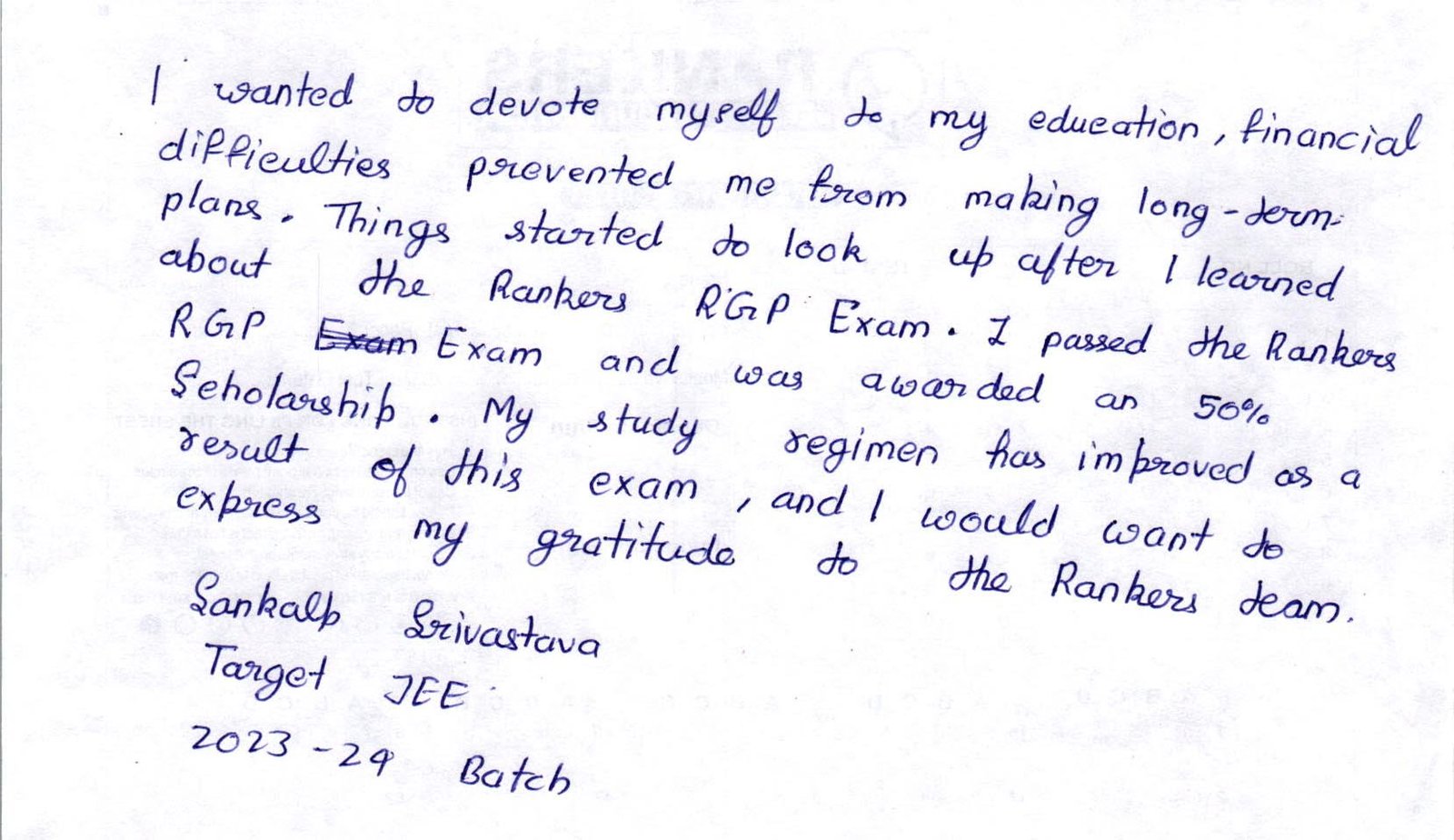 sankalp Testimonial