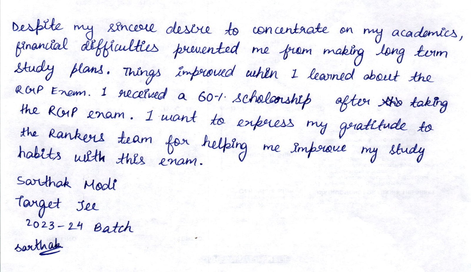 sarthak modi Testimonial