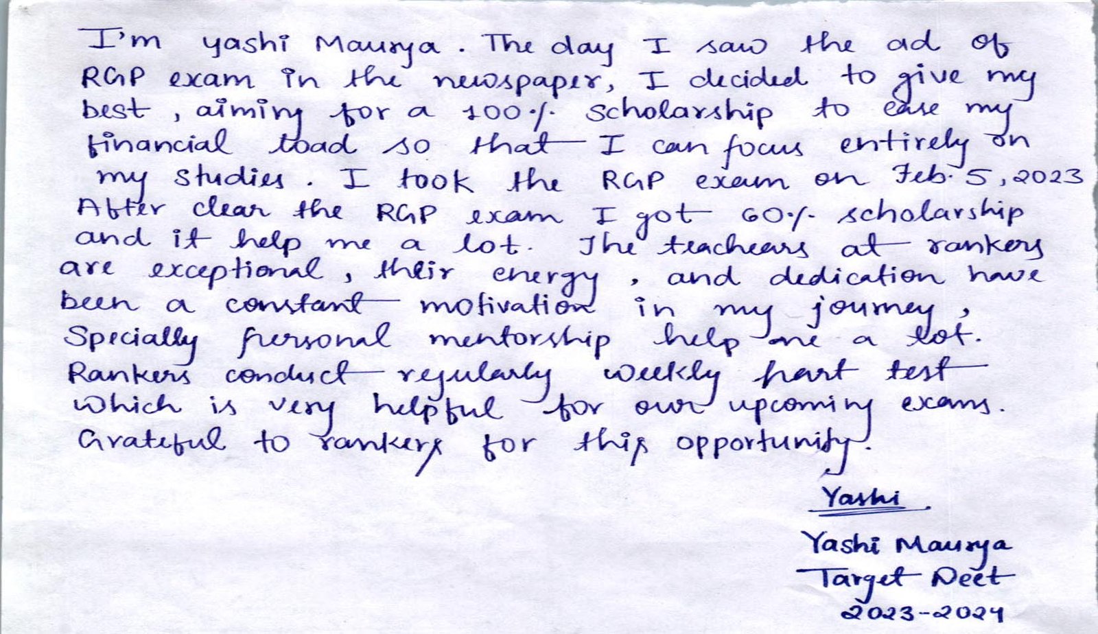yashi maurya Testimonial