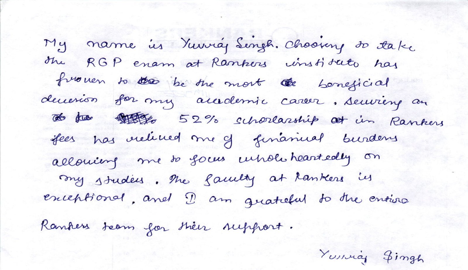 yuvraj Testimonial